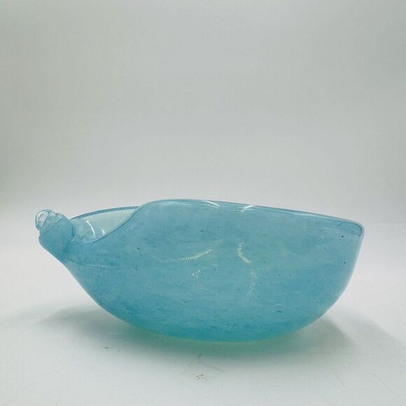 MCM Murano Art Glass Barbini Aqua Blue Bowl Italy Hand Blown - Picture 3 of 15